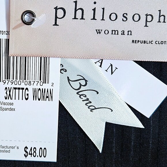 NWT Philosophy Black Ribbed Flutter Sleeve Top - 3X - Picture 6 of 9